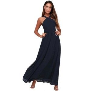 LULUS Air Romance Navy Blue Maxi Dress